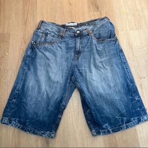 Rocawear Men's Denim Shorts Size 40 Blue Wash Continent Graphic Y2K Baggy